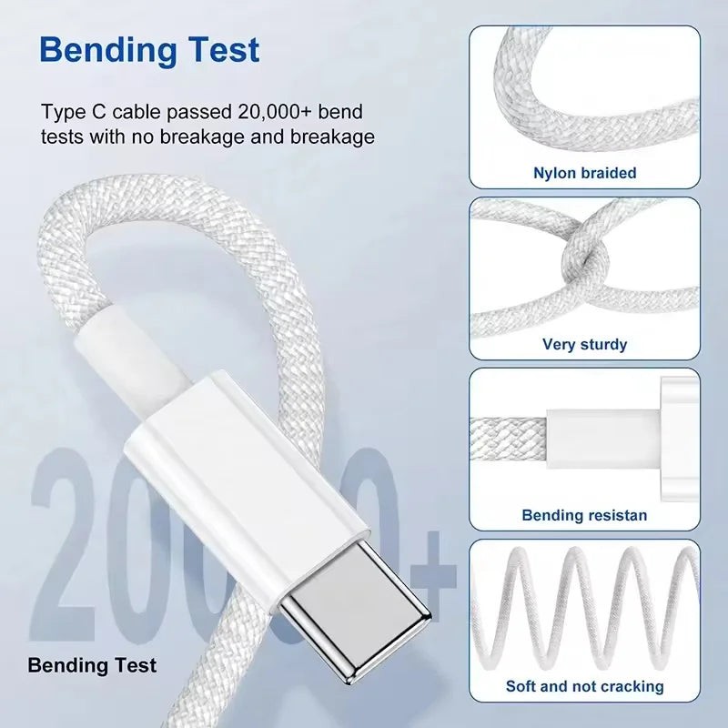 PD 40W Charger USB C Fast Charging Cable For iPhone 17 16 15 Pro Max