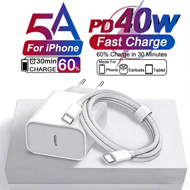 PD 40W Charger USB C Fast Charging Cable For iPhone 17 16 15 Pro Max