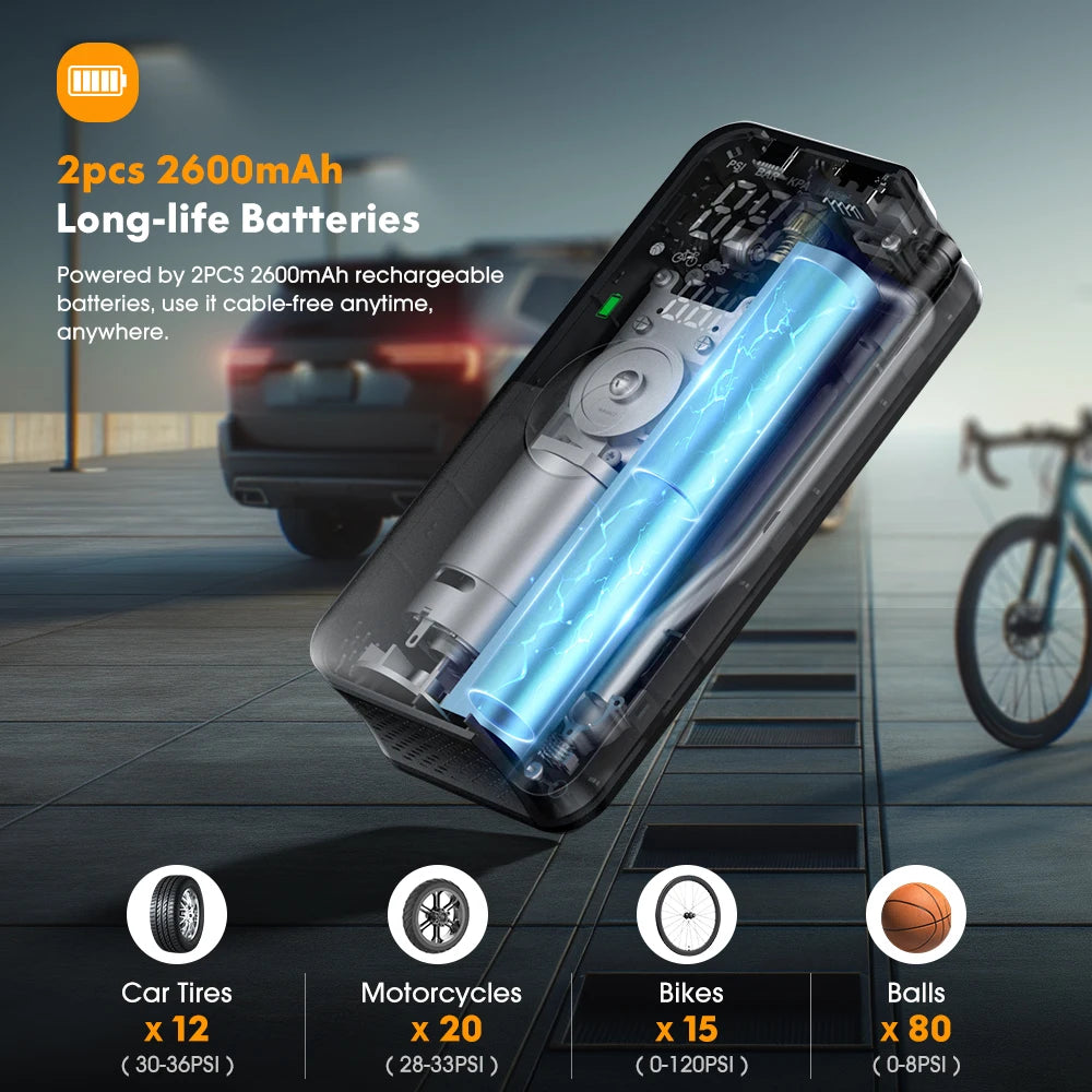 Rechargeable Air Pump Tire Inflator Portable Compressor Digital Cordless Car Tyre Inflator For Motocycle Bicycle Balls